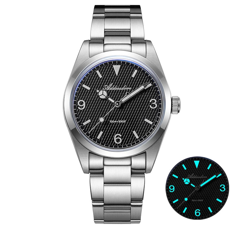 ADDIESDIVE AD2096 Men’s Quartz Watch – Bubble Mirror Glass, 100M Water Resistant, Stainless Steel