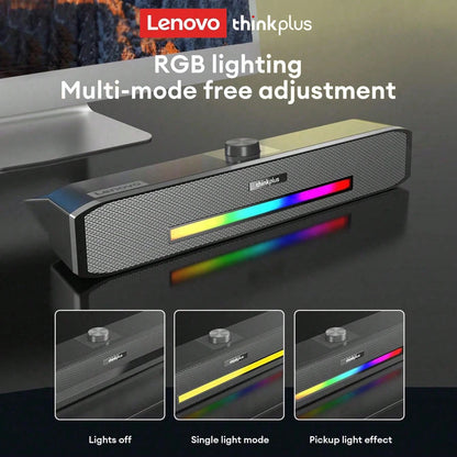 Barra de Sonido Lenovo TS33 con Subwoofer AUX y Bluetooth 5.0 – Sonido Envolvente 360° para PC y Cine en Casa