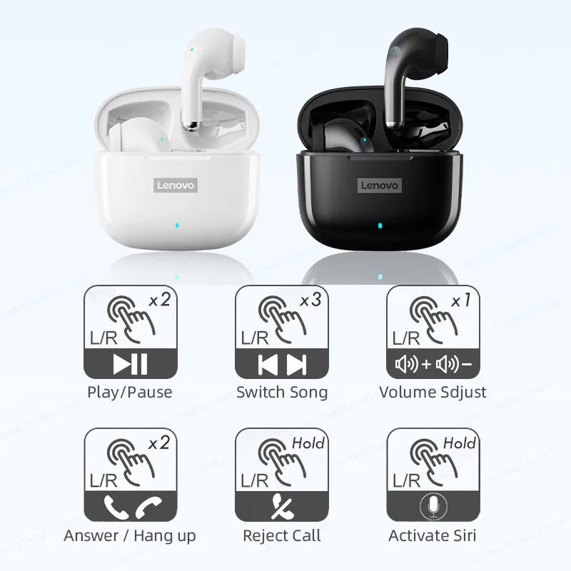 Lenovo-auriculares inalámbricos LP40 Pro con Bluetooth 5,1, dispositivo de audio de alta capacidad, diseño semiintrauditivo, Chip inteligente con micrófono