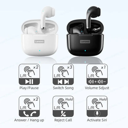 Lenovo-auriculares inalámbricos LP40 Pro con Bluetooth 5,1, dispositivo de audio de alta capacidad, diseño semiintrauditivo, Chip inteligente con micrófono