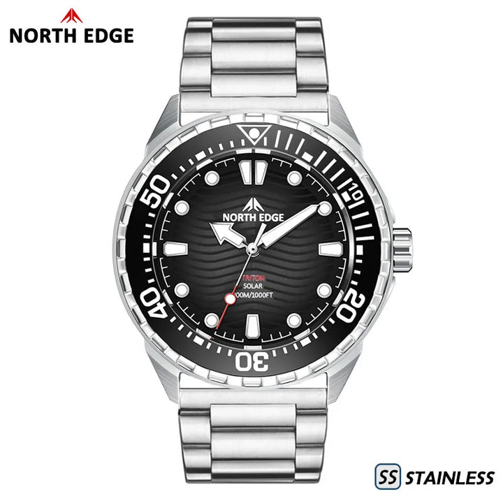NORTH EDGE TRITON Solar-Powered Diving Watch 300M Waterproof 180+ Day Power