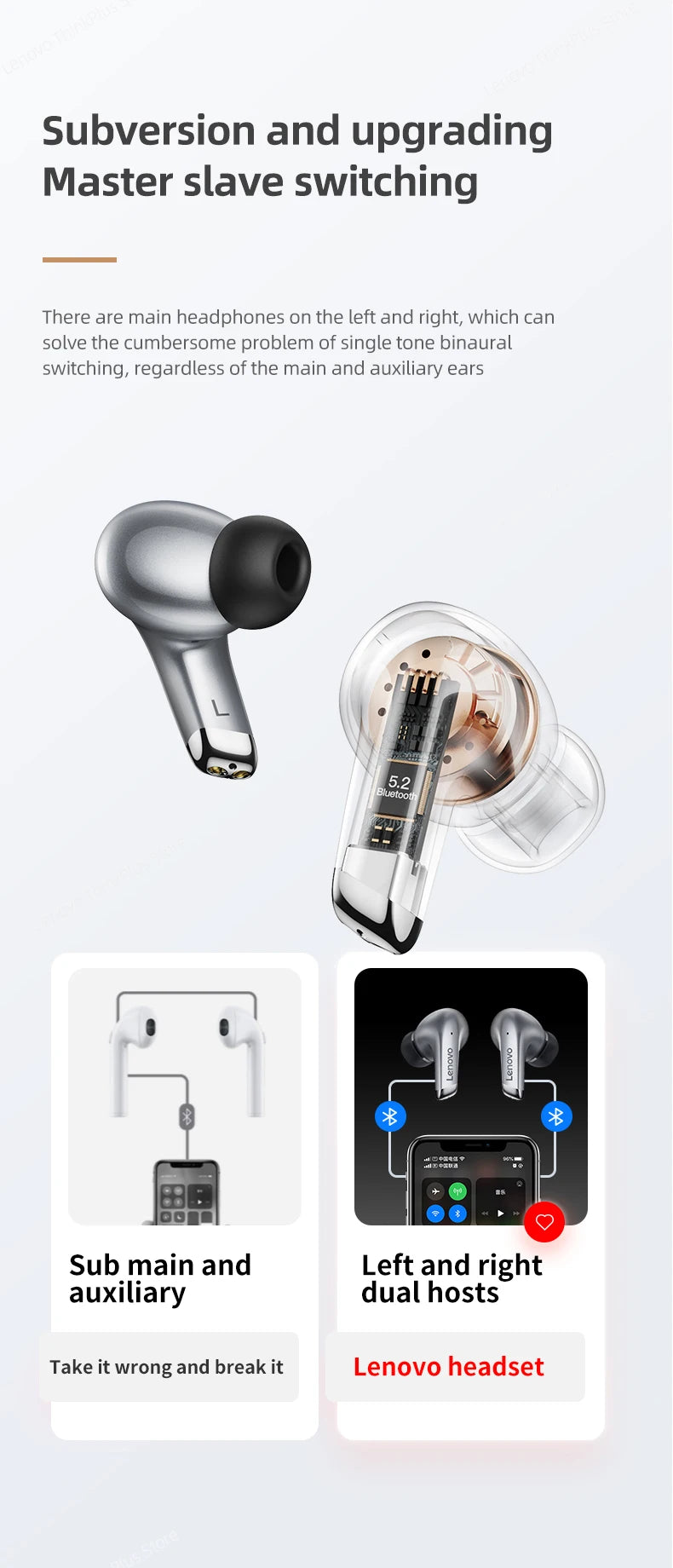 Lenovo-auriculares inalámbricos con Bluetooth LP5 100% originales, cascos de música HiFi con micrófono, deportivos, resistentes al agua, novedad de 2021