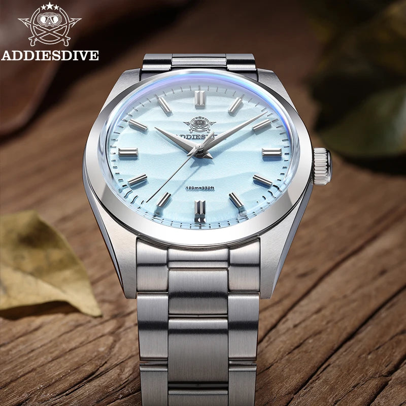 ADDIESDIVE AD2030 Men’s Quartz Dress Watch – 3D Sand Dial, 100M Water Resistant, Stainless Steel