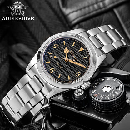 ADDIESDIVE AD2096 Men’s Quartz Watch – Bubble Mirror Glass, 100M Water Resistant, Stainless Steel