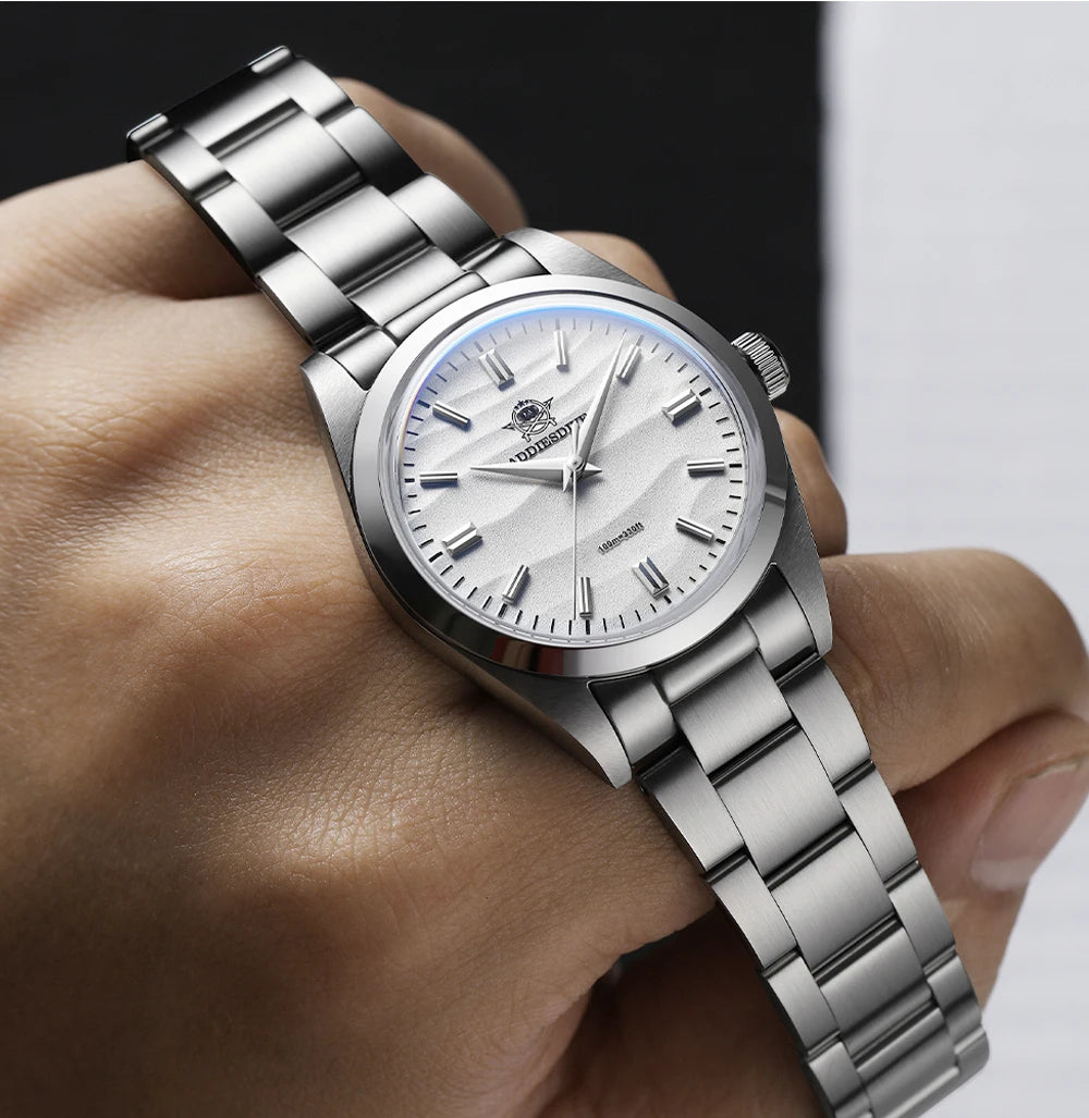 ADDIESDIVE AD2030 Men’s Quartz Dress Watch – 3D Sand Dial, 100M Water Resistant, Stainless Steel
