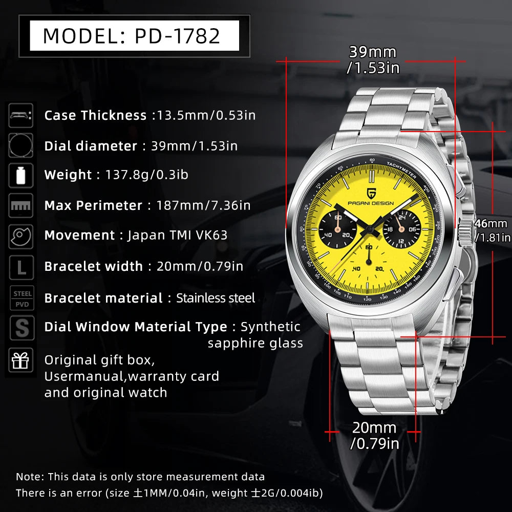 Pagani Design Men’s Quartz Chronograph Watch – Japan VK63 Movement, Sapphire Crystal, 100M Water Resistant