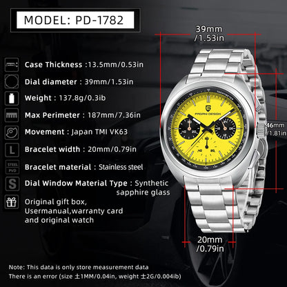 Pagani Design Men’s Quartz Chronograph Watch – Japan VK63 Movement, Sapphire Crystal, 100M Water Resistant
