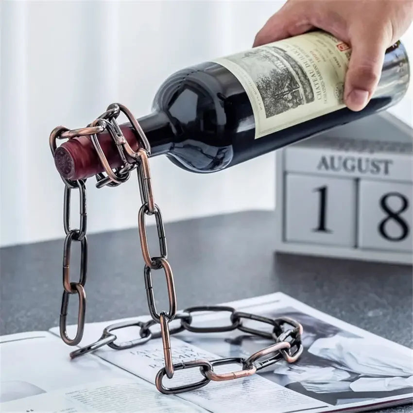 Soporte Mágico para Botellas de Vino – Suspensión de Cadena de Hierro para Cocina, Comedor o Bodega