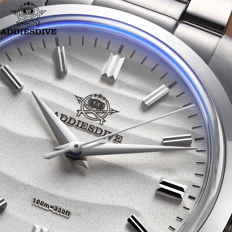 ADDIESDIVE AD2030 Men’s Quartz Dress Watch – 3D Sand Dial, 100M Water Resistant, Stainless Steel