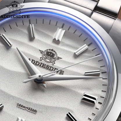 ADDIESDIVE AD2030 Men’s Quartz Dress Watch – 3D Sand Dial, 100M Water Resistant, Stainless Steel