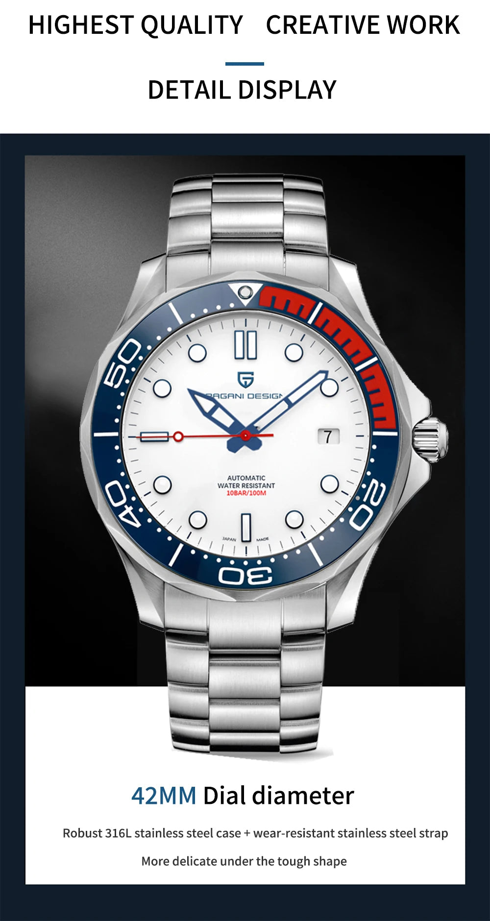Pagani Design PD-1667 Men’s Automatic Watch – Ceramic Bezel, Sapphire Crystal, 100M Water Resistant