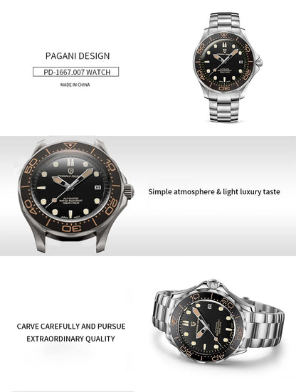 Pagani Design PD-1667 Men’s Automatic Watch – Ceramic Bezel, Sapphire Crystal, 100M Water Resistant