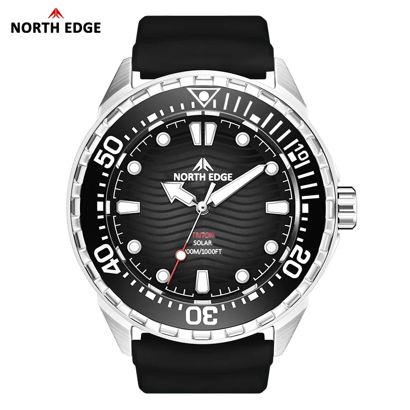 North Edge TRITON Solar Dive Watch – 300M Water Resistant, Ceramic Bezel, 316L Stainless Steel