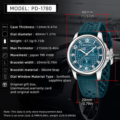Pagani Design PD-1780 Men’s Quartz Watch – VH88 Movement, Ceramic Bezel, Sapphire Crystal, 100M Water Resistant