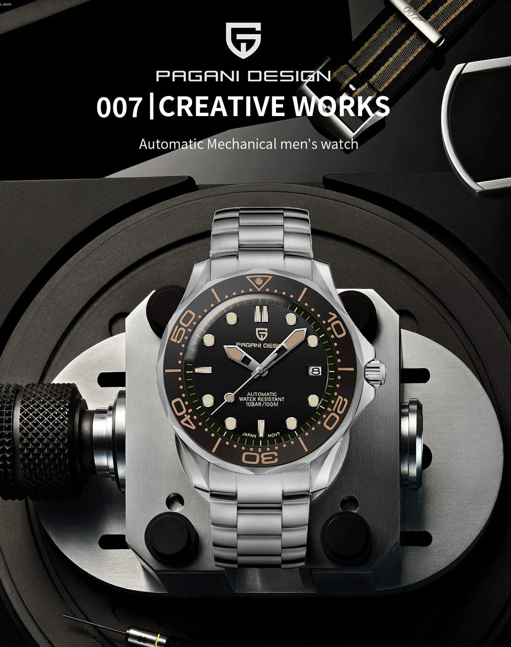 Pagani Design PD-1667 Men’s Automatic Watch – Ceramic Bezel, Sapphire Crystal, 100M Water Resistant