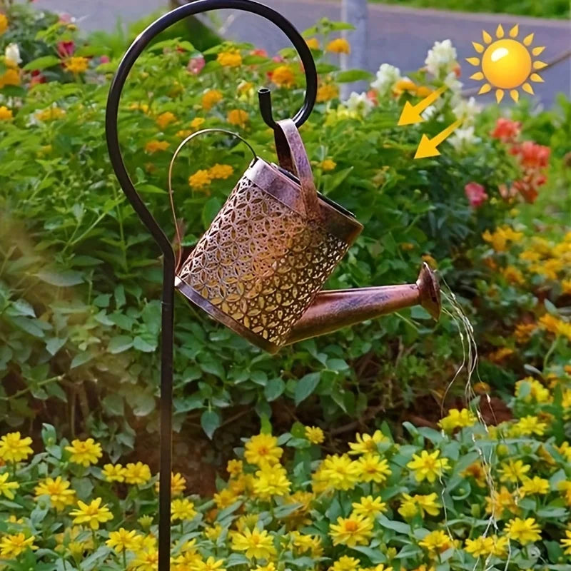 Linterna de Metal Retro grande, regadera Solar, luces de ducha impermeables para exteriores, Hada LED de estrella colgante para decoración de jardín