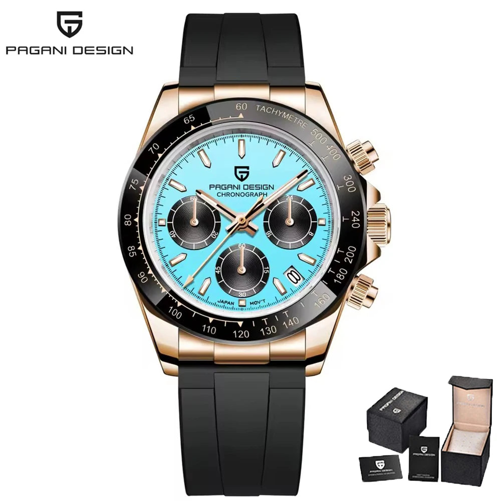 Pagani Design Men's Quartz Chronograph Watch – Sapphire Crystal, 100M Water Resistant, Stainless Steel