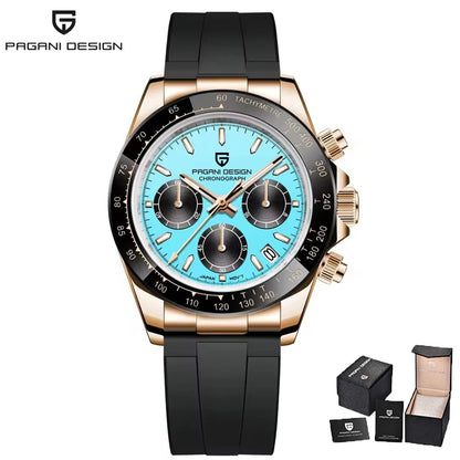 Pagani Design Men's Quartz Chronograph Watch – Sapphire Crystal, 100M Water Resistant, Stainless Steel