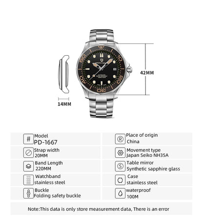 Pagani Design PD-1667 Men’s Automatic Watch – Ceramic Bezel, Sapphire Crystal, 100M Water Resistant