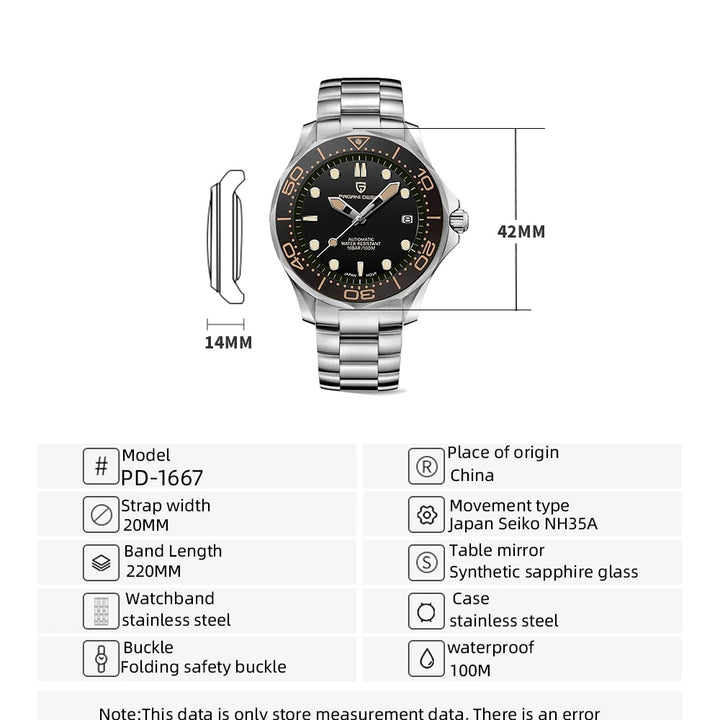 Pagani Design PD-1667 Automatic Watch – Ceramic Bezel, Sapphire Crystal