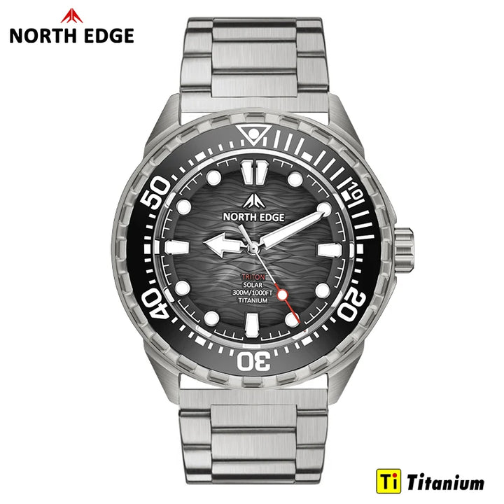 NORTH EDGE TRITON Solar-Powered Diving Watch 300M Waterproof 180+ Day Power