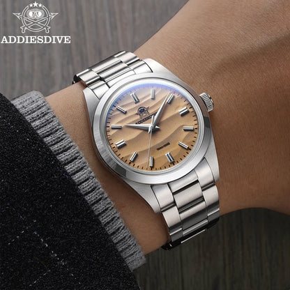 ADDIESDIVE AD2030 Men’s Quartz Dress Watch – 3D Sand Dial, 100M Water Resistant, Stainless Steel