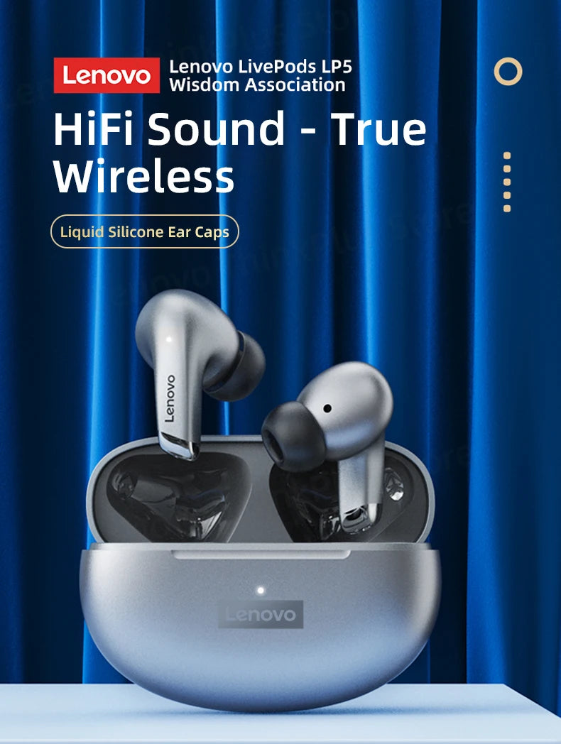 Lenovo-auriculares inalámbricos LP5, audífonos de música HiFi con Bluetooth, micrófono, deportivos, resistentes al agua, 100% originales, novedad de 2021