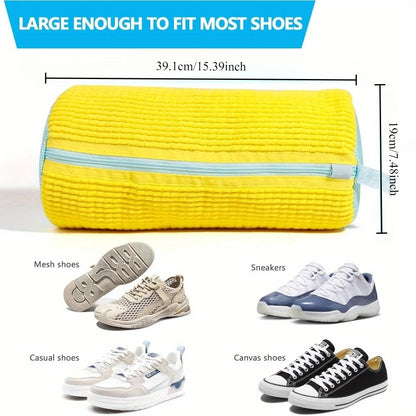 Bolsa duradera para lavadora de zapatos para todo tipo de zapatos, amarilla con cremallera azul, ideal para zapatillas de deporte y zapatos casuales, bolsa para lavar ropa