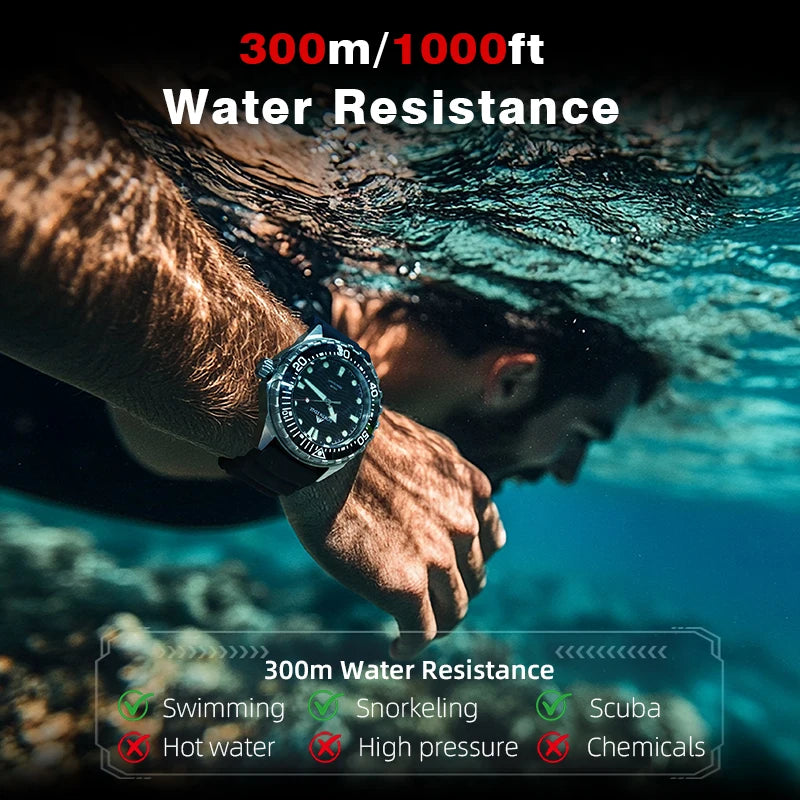 North Edge TRITON Solar Dive Watch – 300M Water Resistant, Ceramic Bezel, 316L Stainless Steel