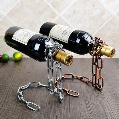 Soporte Mágico para Botellas de Vino – Suspensión de Cadena de Hierro para Cocina, Comedor o Bodega
