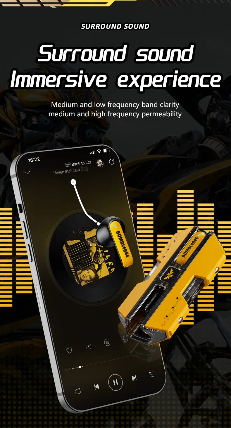 Auriculares Gamer TWS TF-T01 con Bluetooth 5.3, Cancelación de Ruido y Micrófono – Diseño Transformers