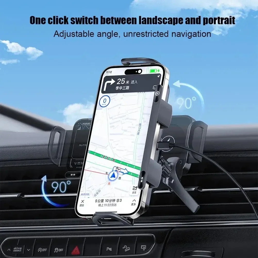 Soporte para teléfono móvil/almohadilla inteligente, soporte magnético para teléfono para coche, soporte para teléfono giratorio automático 2 en 1, cargador inalámbrico para coche