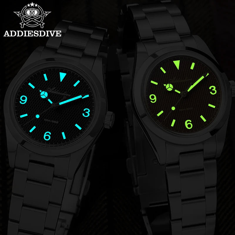 ADDIESDIVE AD2096 Men’s Quartz Watch – Bubble Mirror Glass, 100M Water Resistant, Stainless Steel