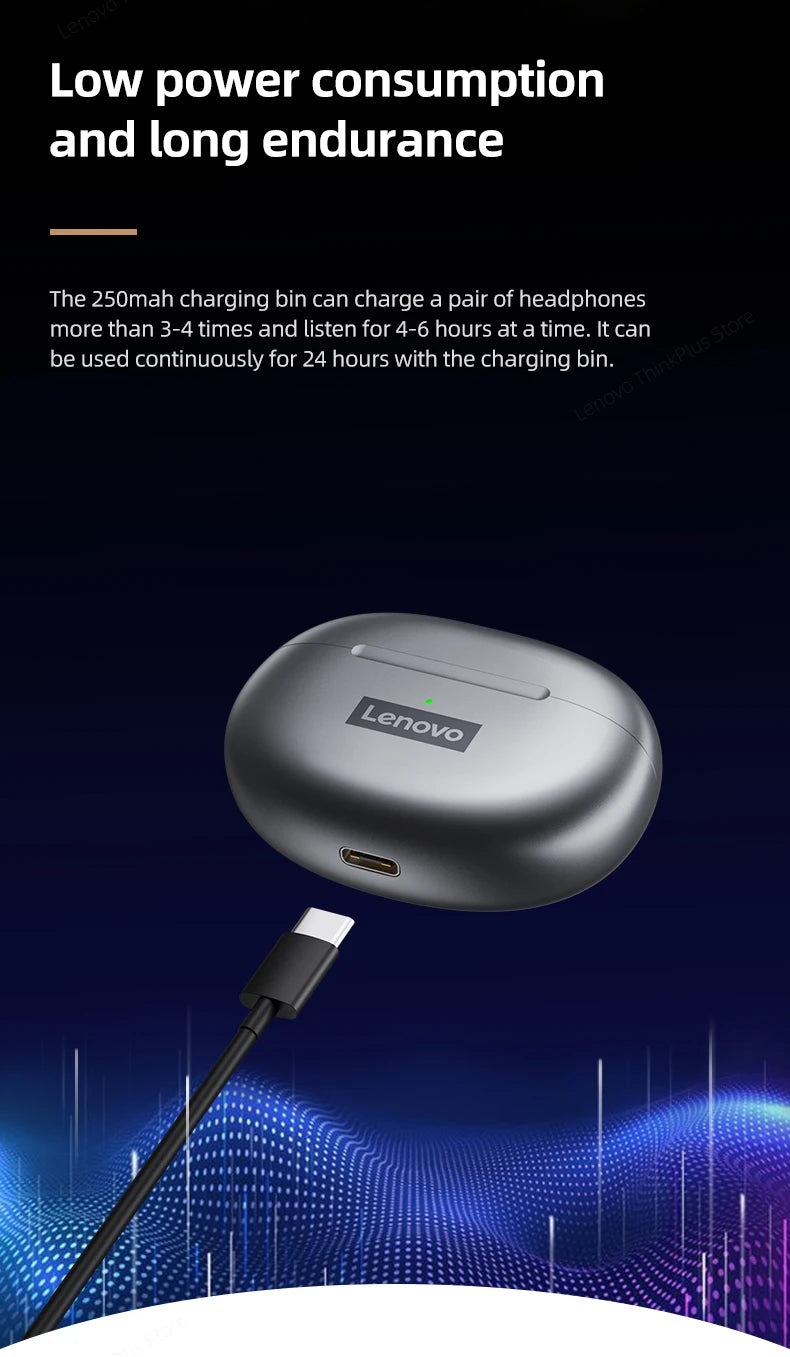 Lenovo-auriculares inalámbricos LP5, audífonos de música HiFi con Bluetooth, micrófono, deportivos, resistentes al agua, 100% originales, novedad de 2021