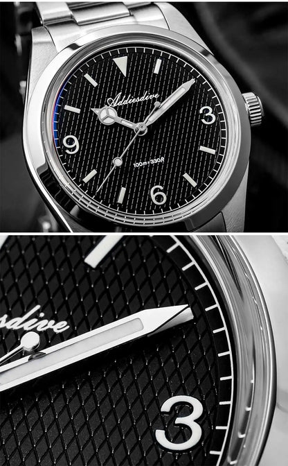 ADDIESDIVE AD2096 Men’s Quartz Watch – Bubble Mirror Glass, 100M Water Resistant, Stainless Steel