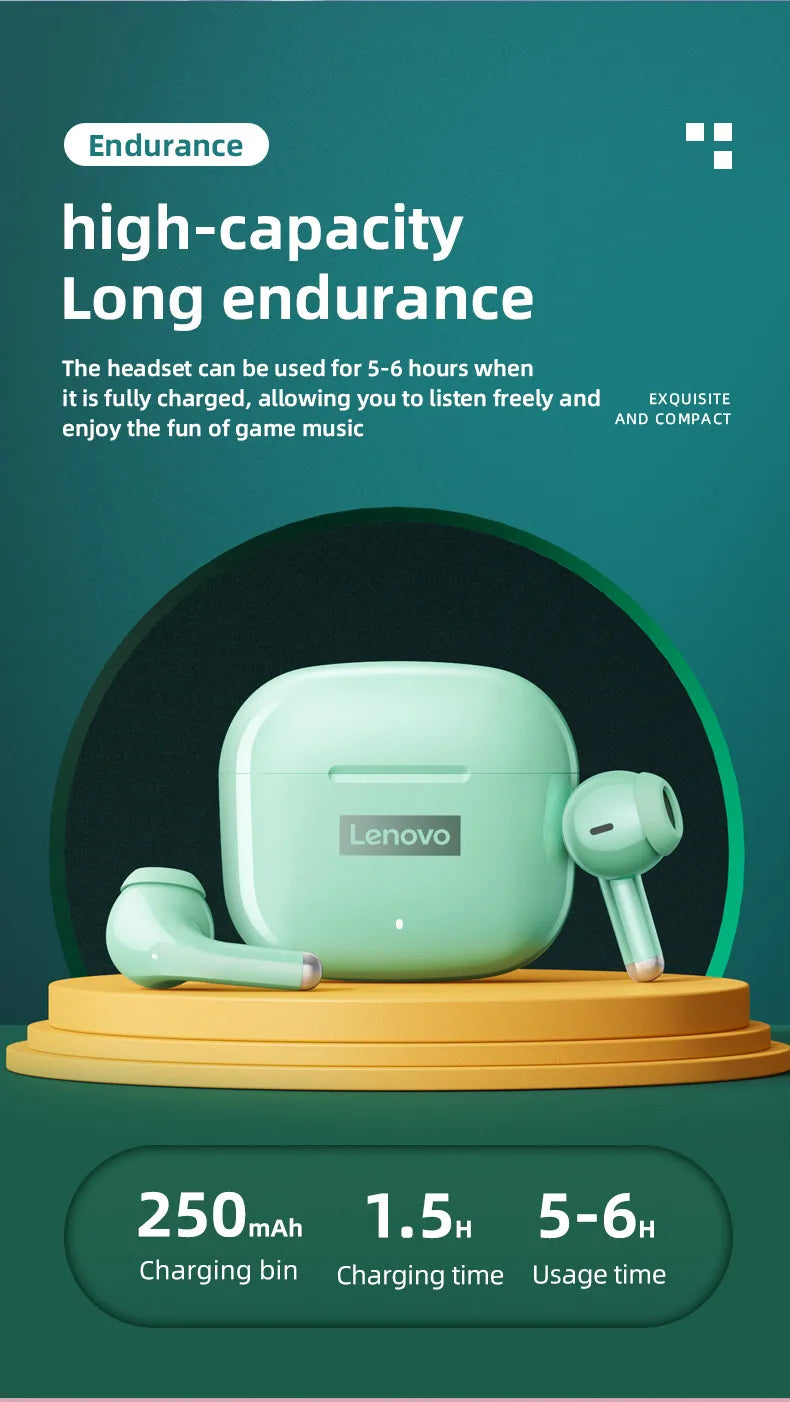 Lenovo-auriculares inalámbricos LP40 Pro con Bluetooth 5,1, dispositivo de audio de alta capacidad, diseño semiintrauditivo, Chip inteligente con micrófono