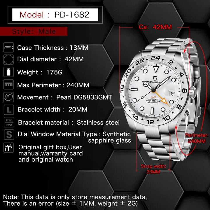 Pagani Design PD-1682 GMT Automatic Watch – Vintage, Sapphire Crystal