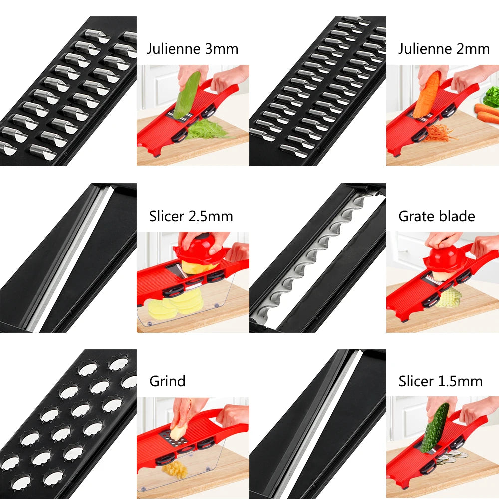 HILIFE-dispositivo de cocina multifunción, 6 cuchillas, rebanador de mandolina vegetal, juegos de herramientas de cocina, rallador cortador de frutas