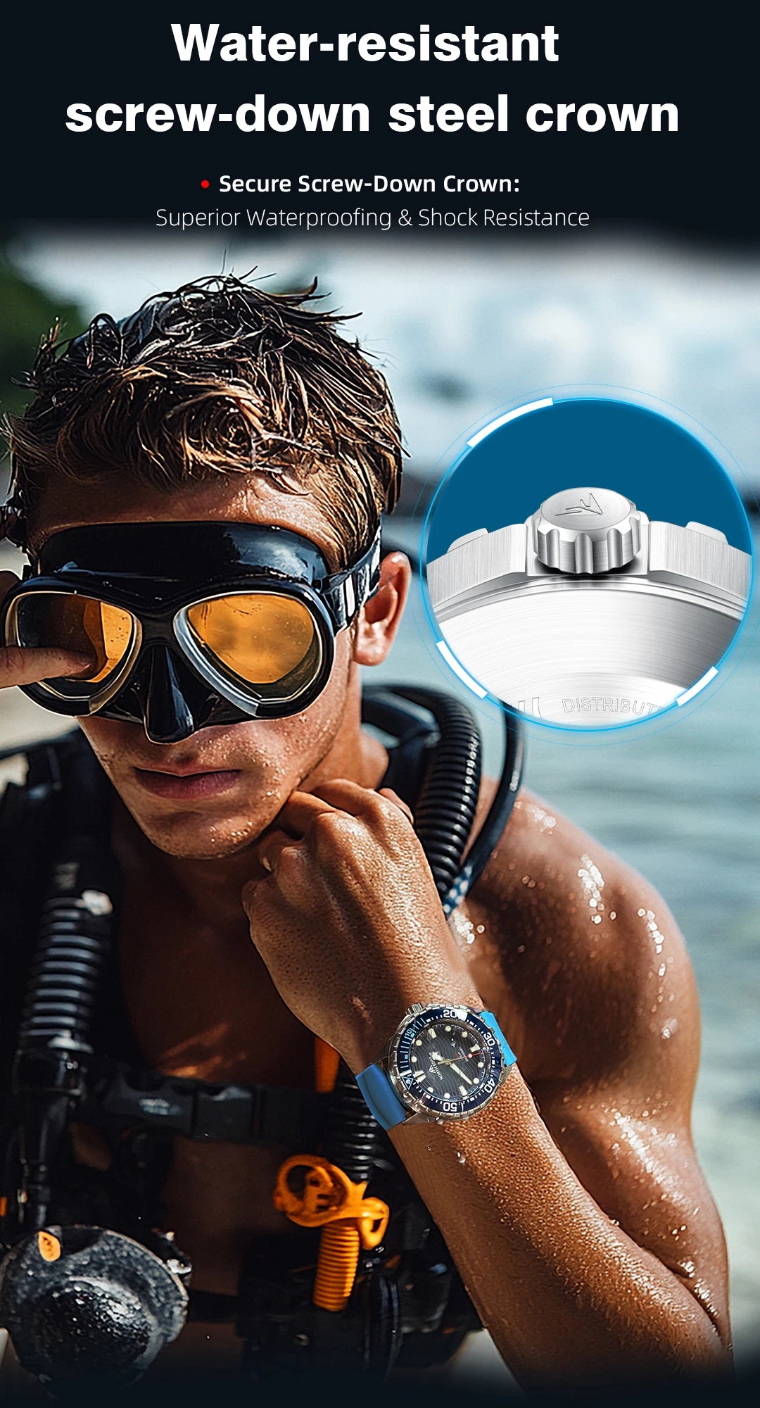 North Edge TRITON Solar Dive Watch – 300M Water Resistant, Ceramic Bezel, 316L Stainless Steel