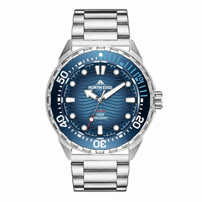 NORTH EDGE TRITON-TI Titanium Stainless Solar-Powered Diving Watch Luxury Quartz Watches For Men 300M Waterproof 180+ Day Power