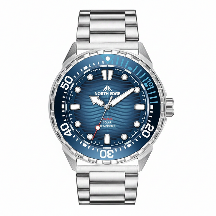 NORTH EDGE TRITON Solar-Powered Diving Watch 300M Waterproof 180+ Day Power