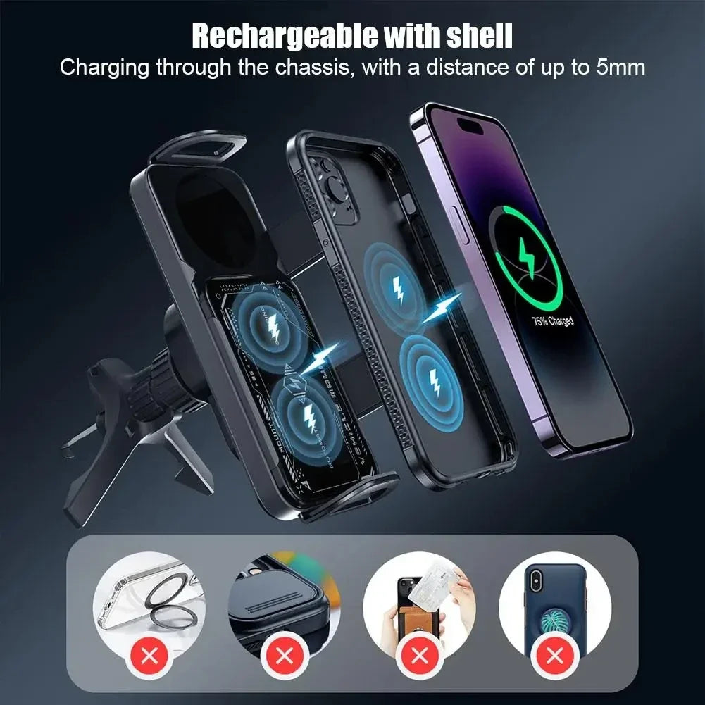 Soporte para teléfono móvil/almohadilla inteligente, soporte magnético para teléfono para coche, soporte para teléfono giratorio automático 2 en 1, cargador inalámbrico para coche