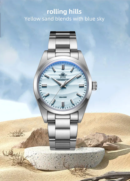 ADDIESDIVE AD2030 Men’s Quartz Dress Watch – 3D Sand Dial, 100M Water Resistant, Stainless Steel