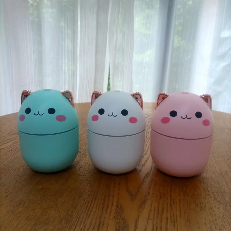 Gran oferta 250ml lindo gato humidificador de aire difusor USB generador de niebla Mini Humidificador con luz nocturna