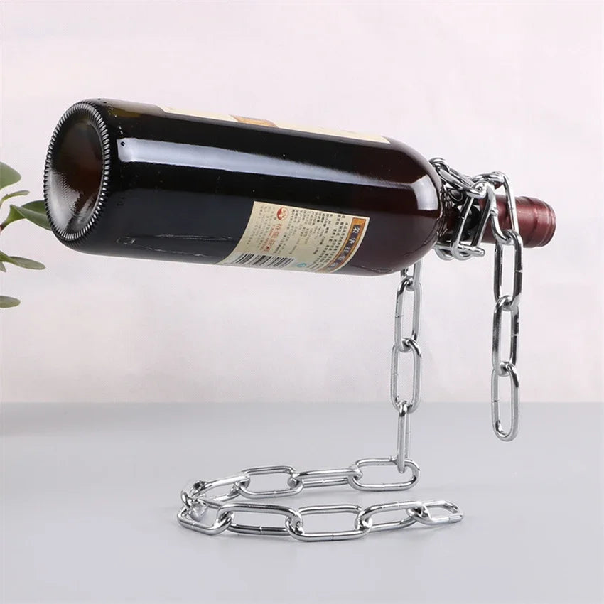 Soporte Mágico para Botellas de Vino – Suspensión de Cadena de Hierro para Cocina, Comedor o Bodega