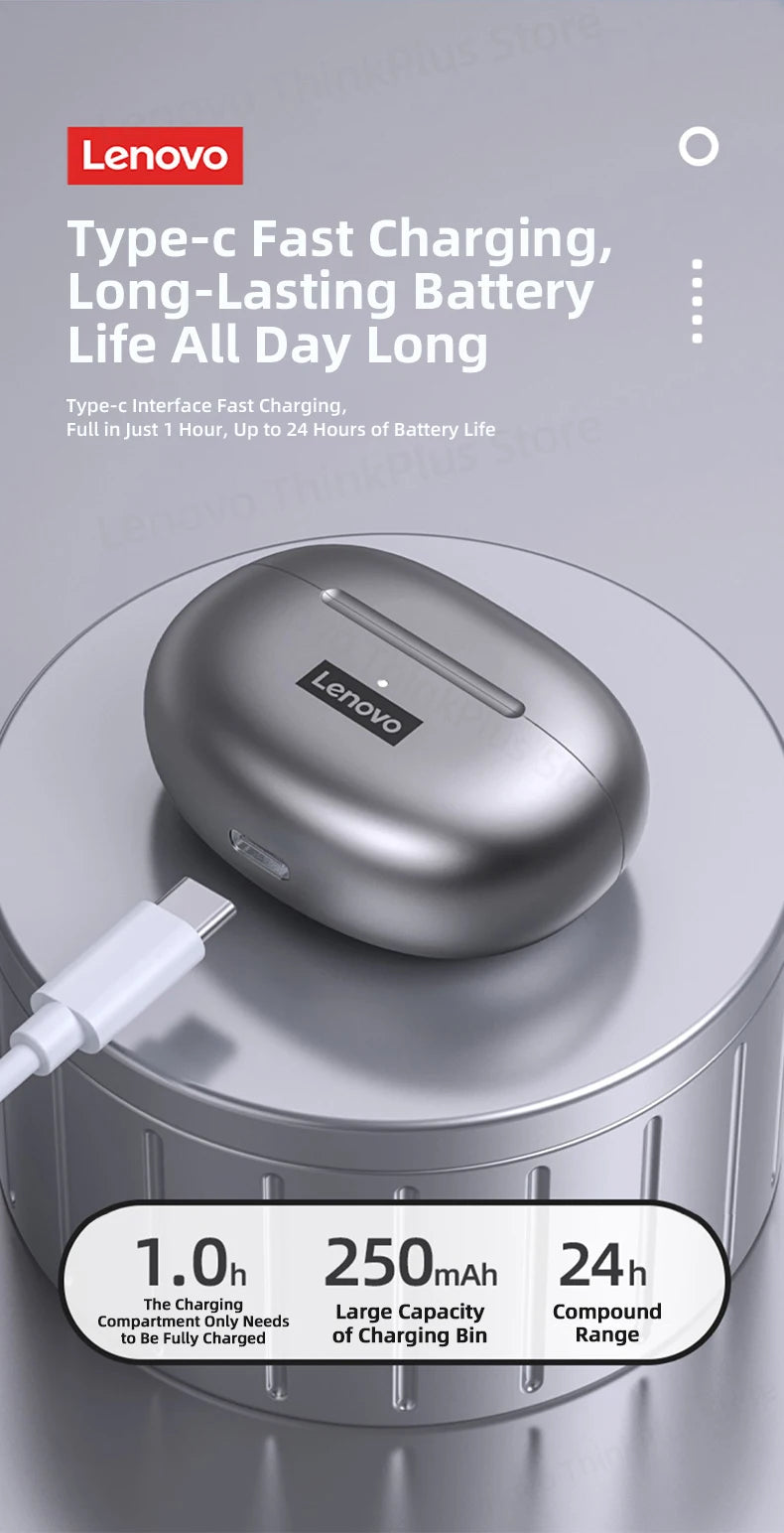Lenovo-auriculares inalámbricos LP5, audífonos de música HiFi con Bluetooth, micrófono, deportivos, resistentes al agua, 100% originales, novedad de 2021