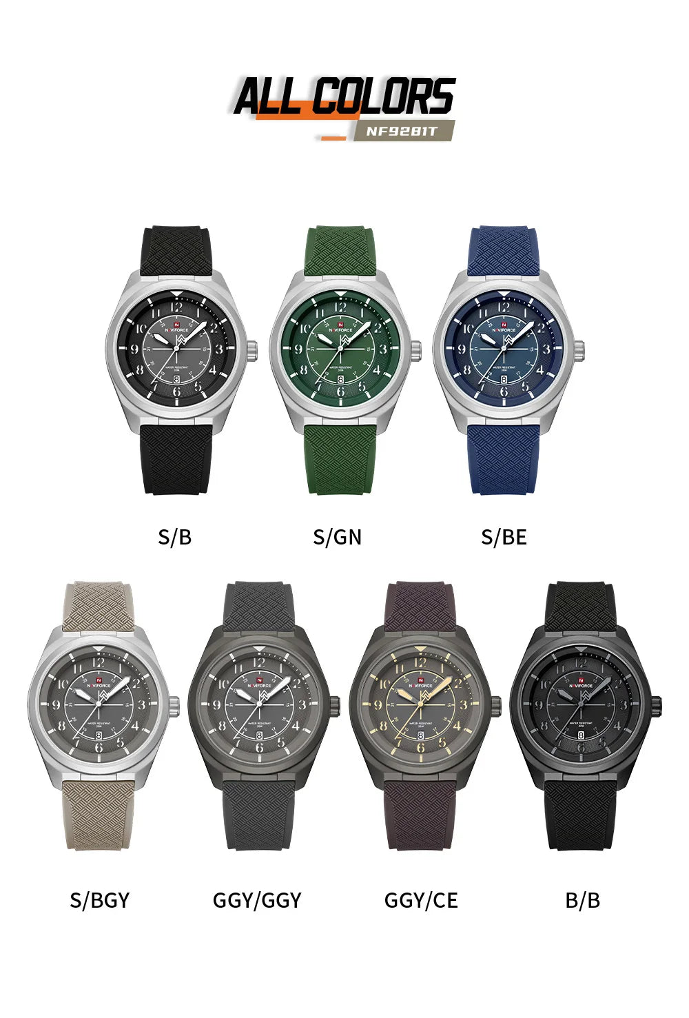NAVIFORCE NF9281T Men's Quartz Watch – Tactical Style, Shockproof, 30M Waterproof, Silicone Strap