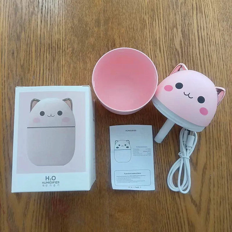 Gran oferta 250ml lindo gato humidificador de aire difusor USB generador de niebla Mini Humidificador con luz nocturna