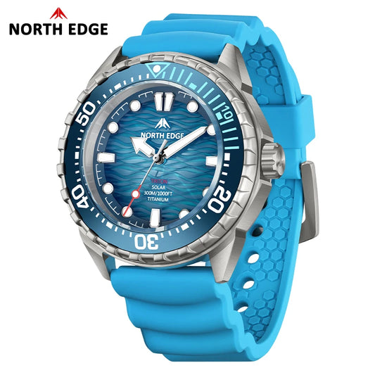 NORTH EDGE TRITON-TI Titanium Stainless Solar-Powered Diving Watch Luxury Quartz Watches For Men 300M Waterproof 180+ Day Power