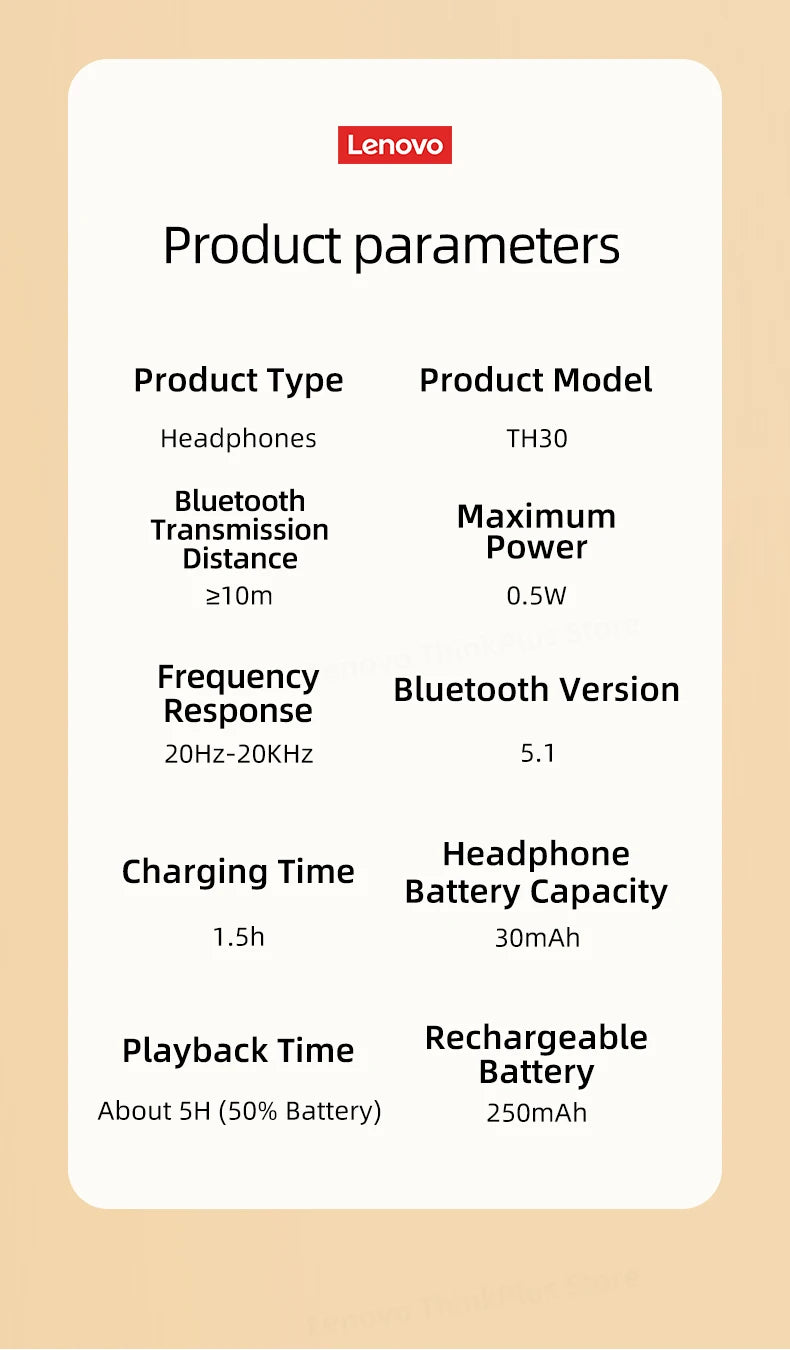 Original Lenovo th30 auriculares inalámbricos auriculares para juegos Bluetooth 5,0 auriculares plegables auriculares deportivos